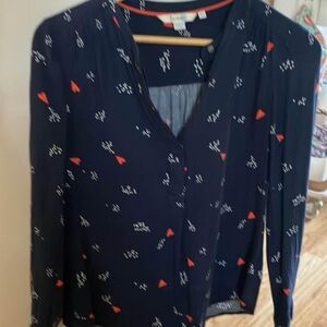 Boden Navy Blouse with Red and White Pattern